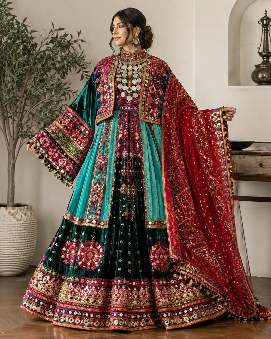 Emerald Green Afghani Handcrafted Dress