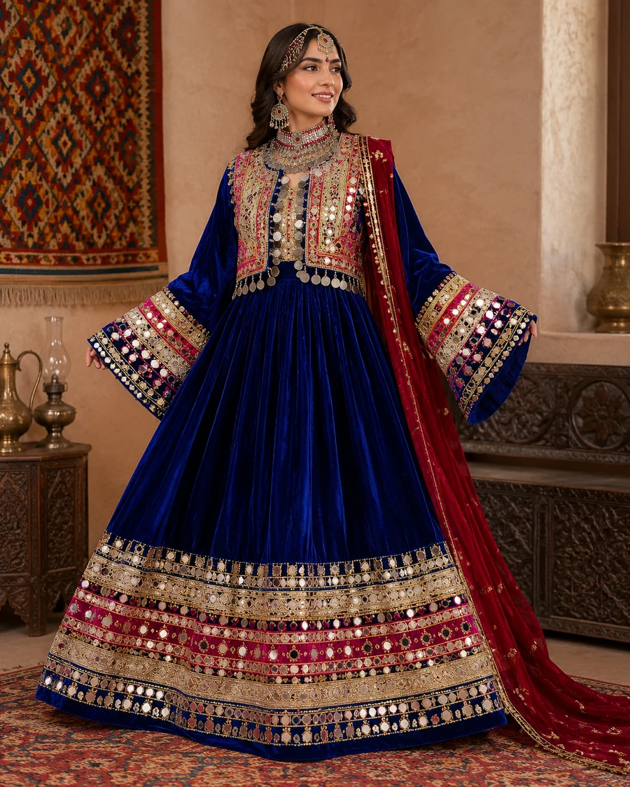 Golden Brown Afghani Handcrafted Dress