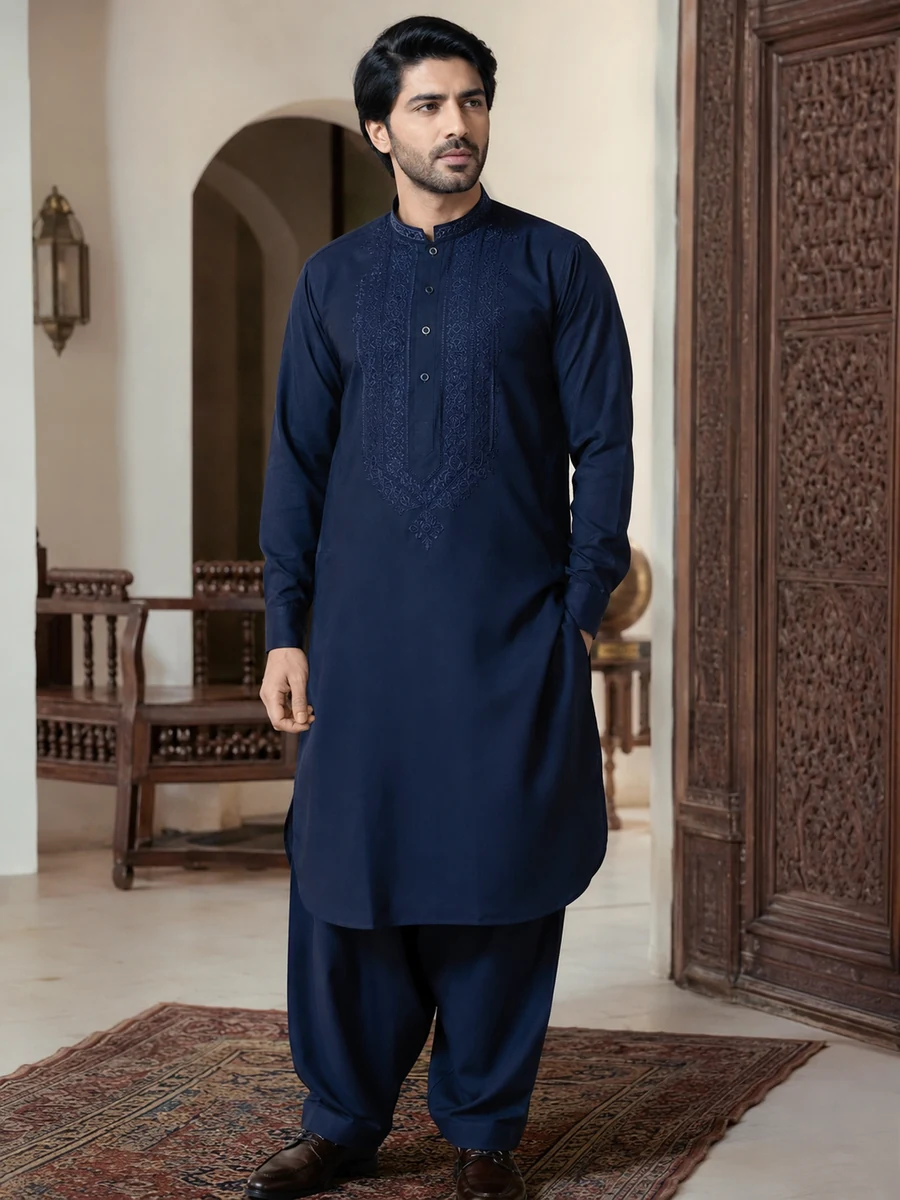 Navy Afghan Kurta Perahan