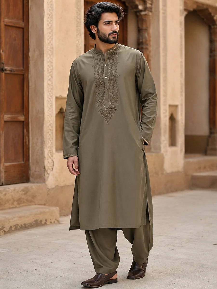 Sand Beige Afghan Kurta Perahan