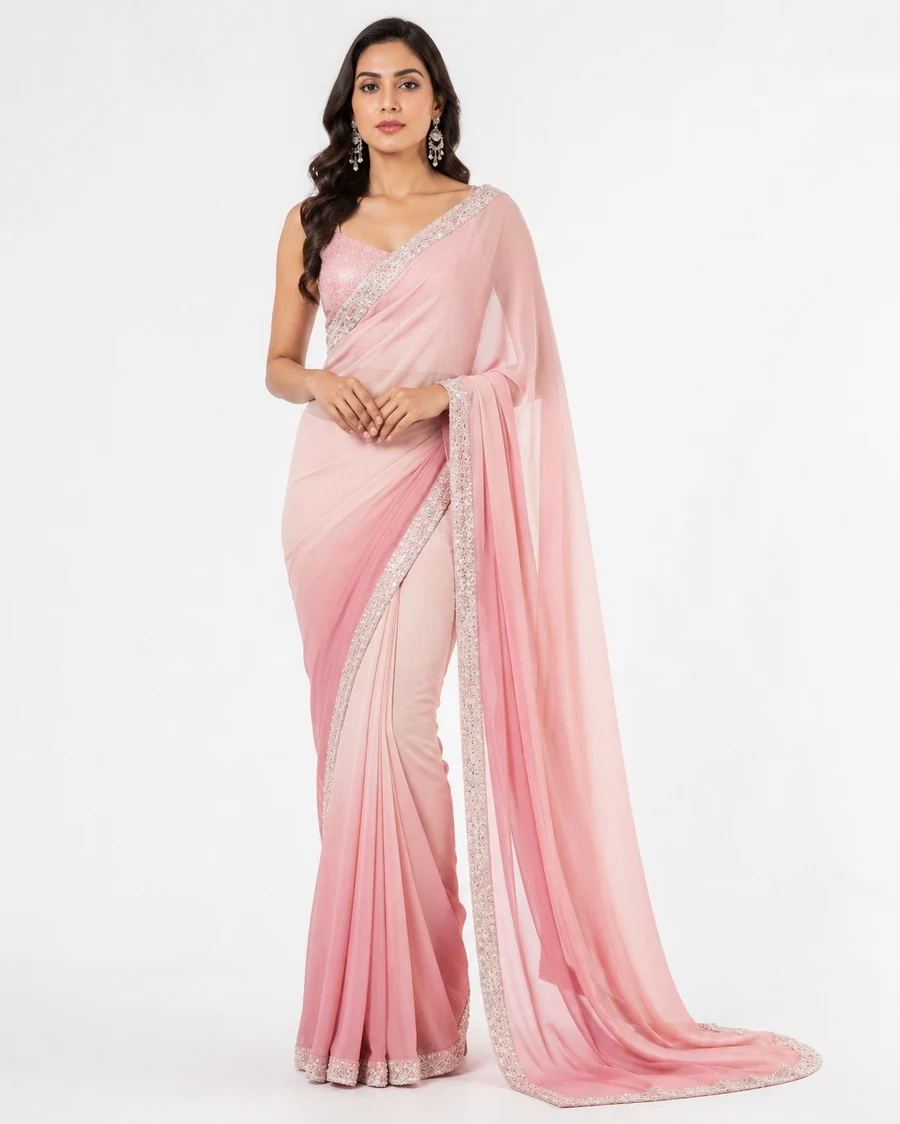 Blush Pink Modern Indian Saree