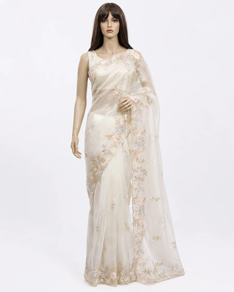 Ivory Gold Modern Indian Saree