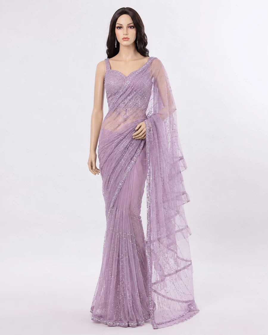 Lavender Silver Modern Indian Saree