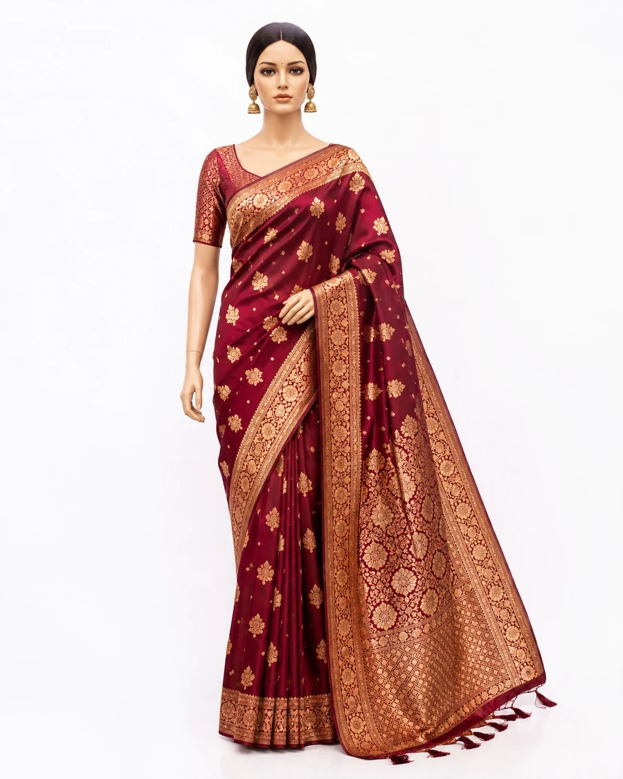 Maroon Gold Modern Indian Saree